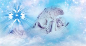 angel sleeping in mystical sky